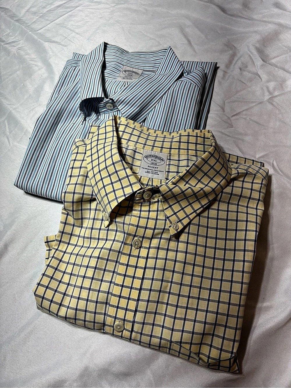 Brooks Brothers 1818 Regent Shirt 2XL Yellow Navy Grid Short Sleeve + Bonus Shir